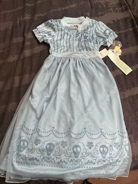 Light Blue Girls Casual Pajama Dress with Skull Motif